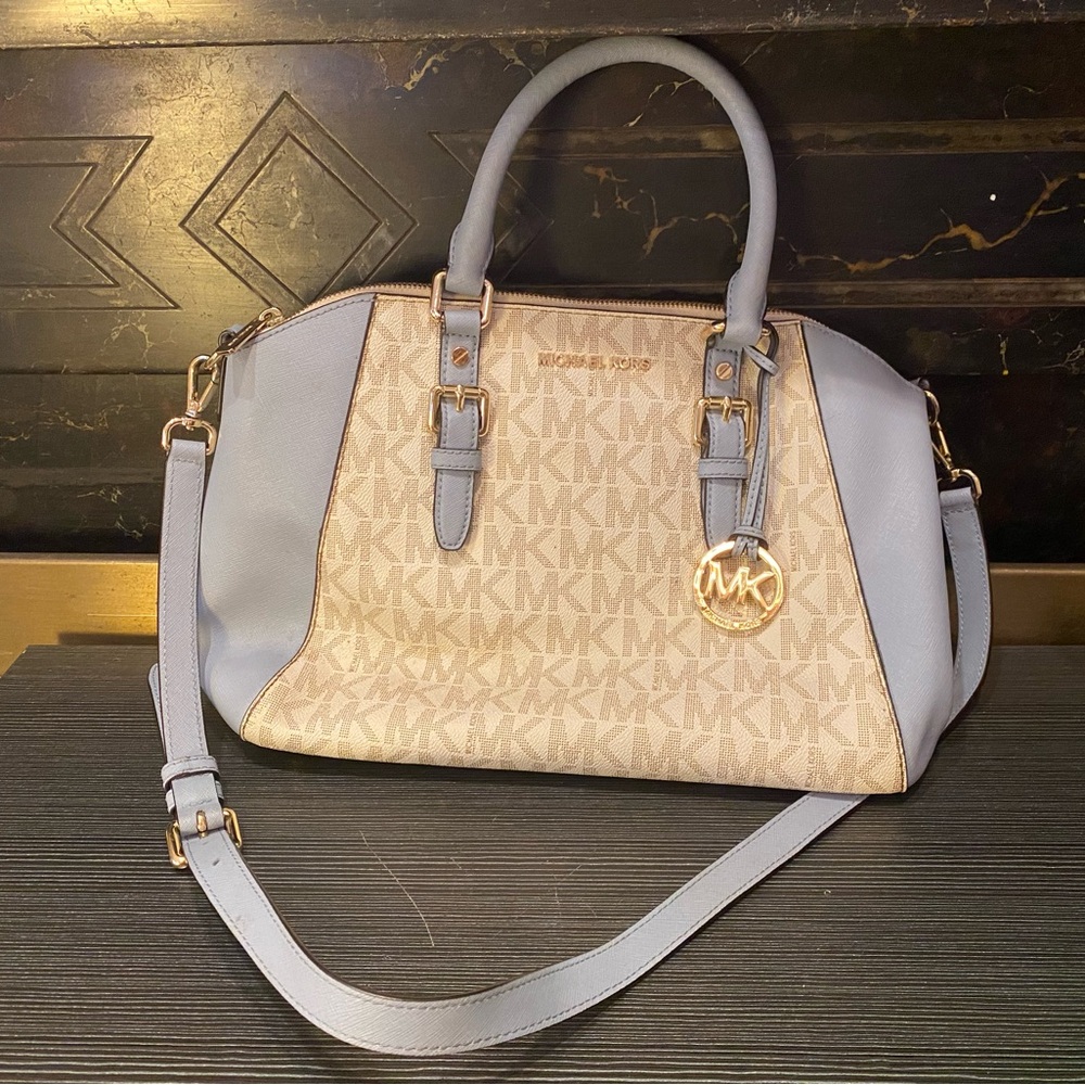 Michael Kors Ciara Blue Top Zip Satchel w/ Removable Crossbody Strap Large Bag